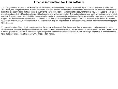 License information for Xinu software