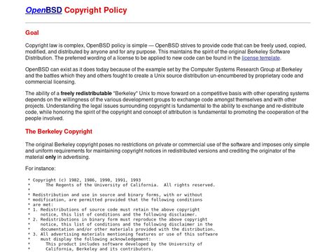 BSD - OpenBSD Copyright Policy