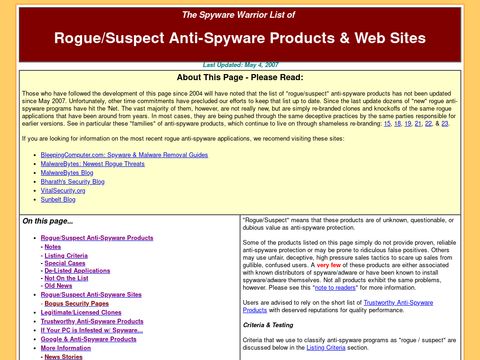 Rogue - Suspect Anti-Spyware Products