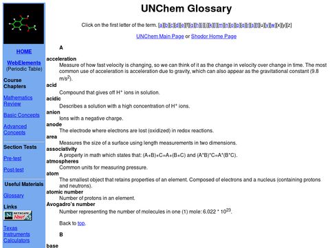 UNCChem Glossary